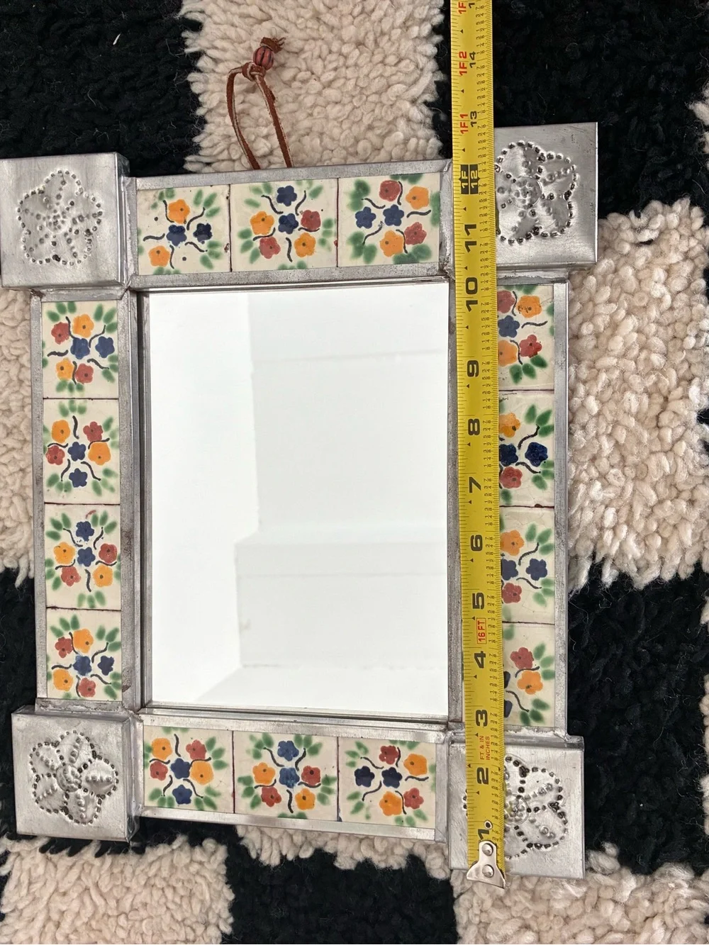 Vintage Mexican Tile & Tin Wall Mirror